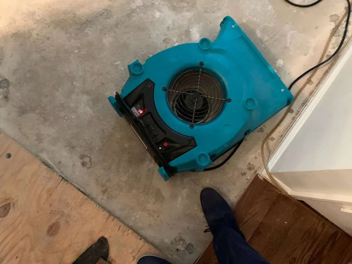 Air mover drying subfloor during Leak Detection & Repair in Bradfordville